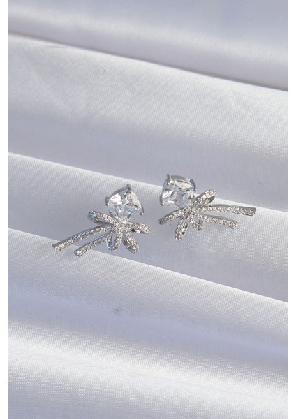 Bfs Pirinç Gümüş Renk Kare Zirkon Taşlı Fiyonk Küpe fiyatları