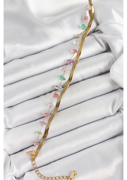 Bfs 316L Çelik Gold Renk Kristal Karışık Renkli Taşlı Kadın Bileklik