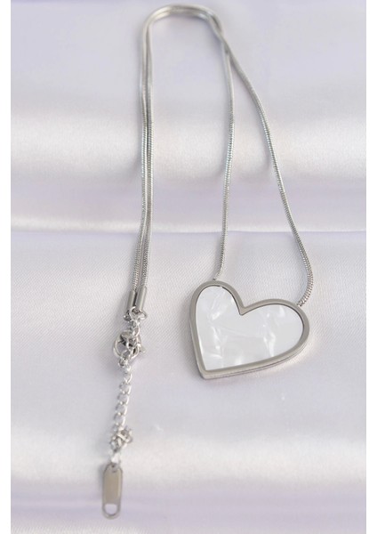 Bfs 316L Çelik Zincir Gümüş Renk Mermer Desenli Kalp Kolye fiyatları