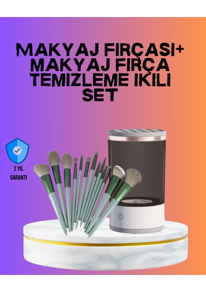 USB Şarjlı Makyaj Fırçası Temizleyici + Profesyonel Fırça Seti
