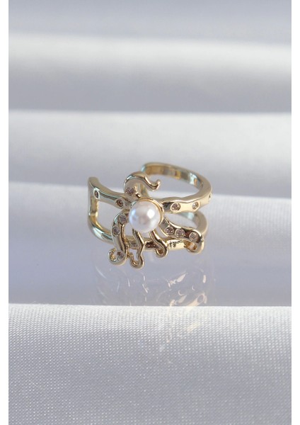 Bfs Pirinç Gold Renk Incili Ahtapot Earcuff Küpe