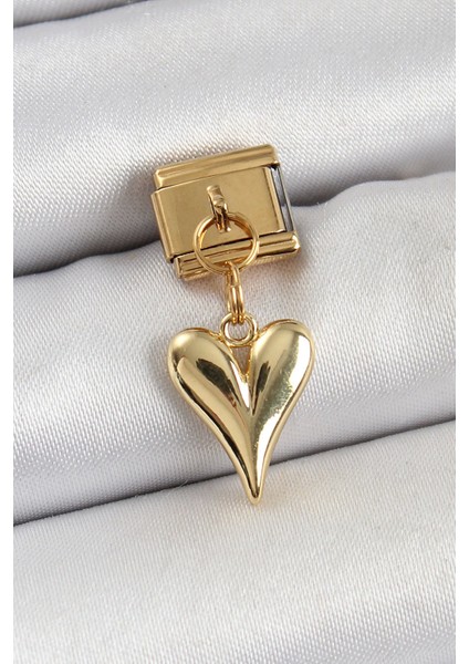 Bfs 316L Çelik Sallantılı Kalp Model Gold Renk Nomination Charm