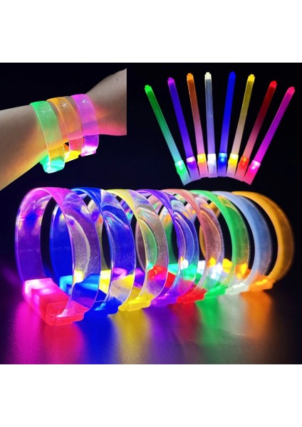 Bfs 3 Modlu Pilli LED Işıklı Esnek Parti Bilekliği Kırmızı