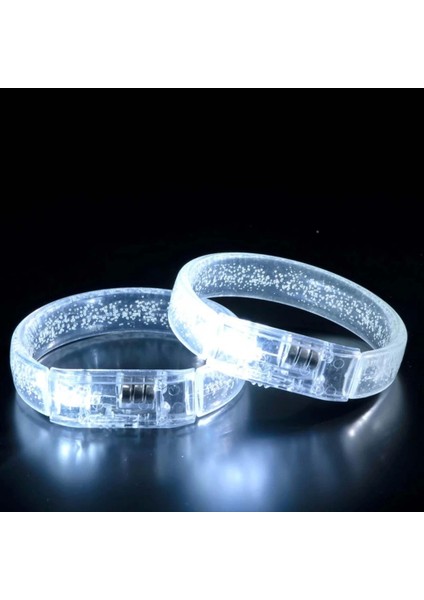 Bfs Beyaz-Gümüş LED Işıklı Baskı Yapılabilen Pilli Bileklik Bilezik 1,5 cm Genişlik indirimleri