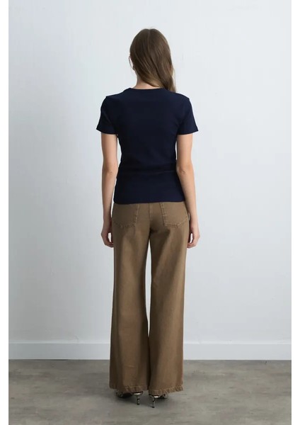 Kısa Kollu Basic Pamuk Tshirt - Lacivert fırsatları