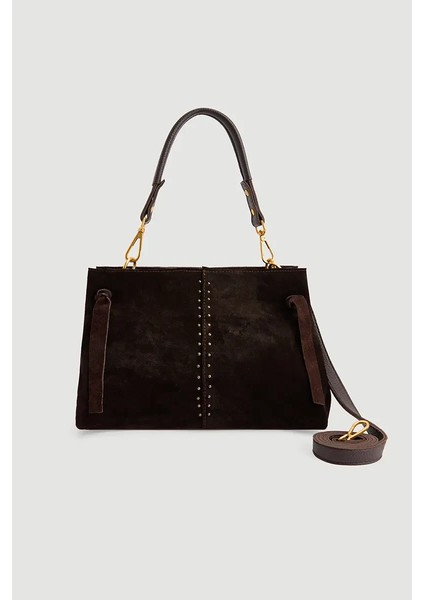 Zımbalı Süet Çanta - Kahverengi