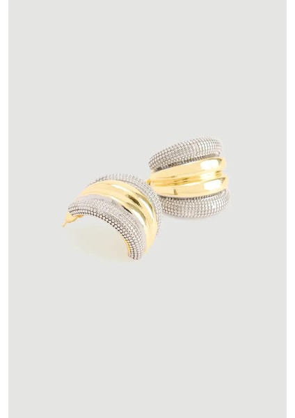Çift Renkli Yarım Halka Küpe - Gold