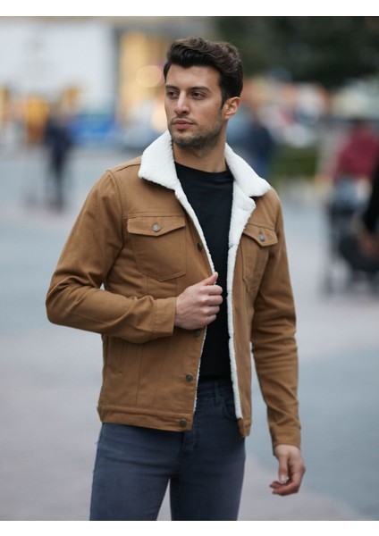 Erkek Trend Kışlık Içi Kürklü Kot Ceket Camel fiyatları