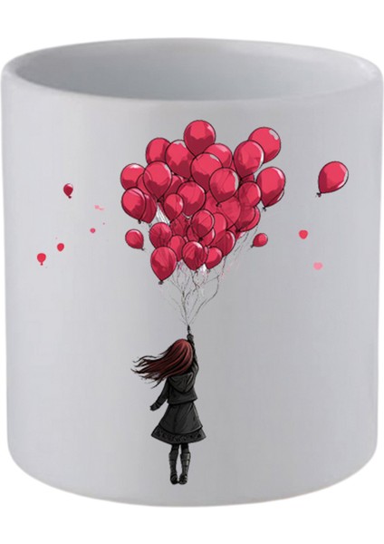 Balonlu Kız Baskılı Kulpsuz Kupa Bardak Doğum Günü Hediyeleri - Seramik Kahve, Su Hediyelik Bardağı