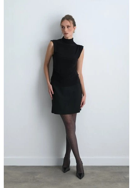 Dik Yakalı Jarse Bluz - Siyah fırsatları