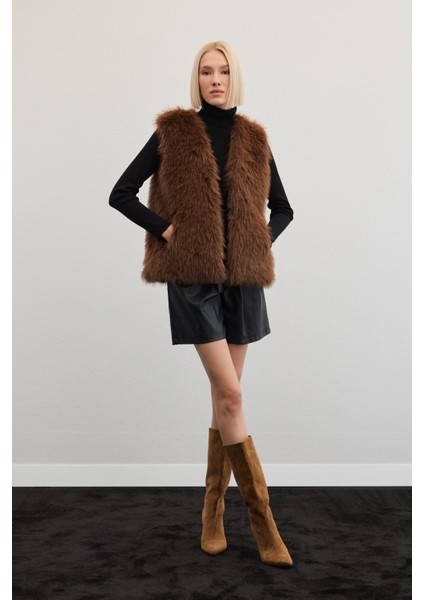 Kolsuz Uzun Yelek - Kahve modelleri