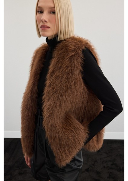 Kolsuz Uzun Yelek - Kahve indirimleri