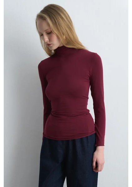Balıkçı Yaka Kaşmir Bluz - Bordo modelleri