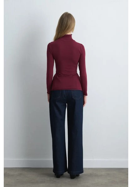 Balıkçı Yaka Kaşmir Bluz - Bordo indirimleri