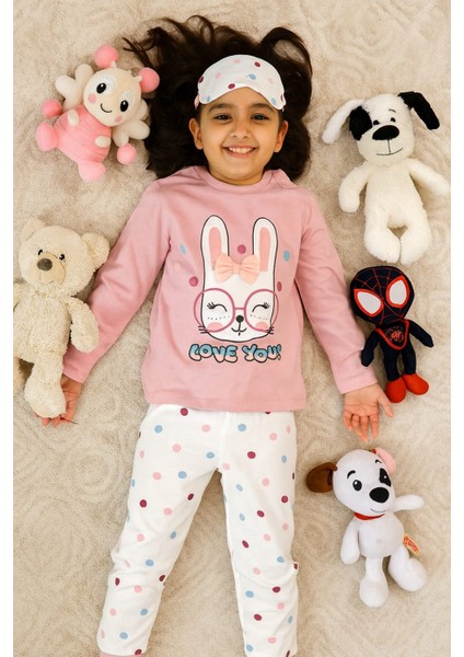 Çocuklar Için Göz Maskeli Karakter Baskılı %100 Pamuk 3 Lü Pijama Takımları