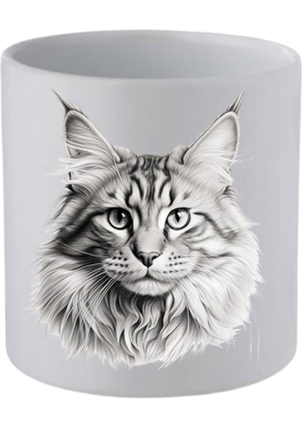 Karakalem Kedili Kulpsuz Kupa Bardak Doğum Günü Hediyeleri - Seramik Kahve, Su Hediyelik Bardağı