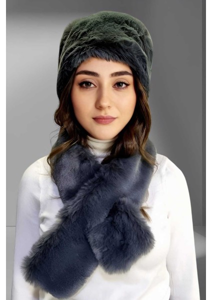 Kadın Vegan Kürk Kalpak-Atkı Set