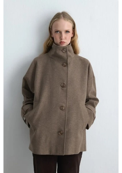 Dik Yakalı Yün Kaban - Vizon