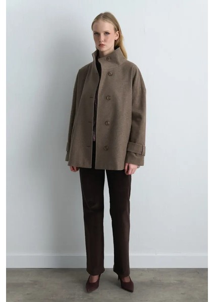 Dik Yakalı Yün Kaban - Vizon fiyatları