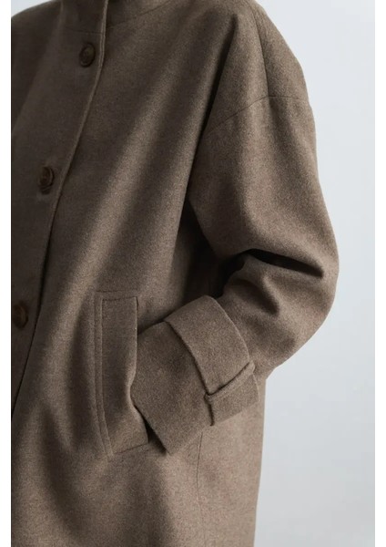 Dik Yakalı Yün Kaban - Vizon fırsatları