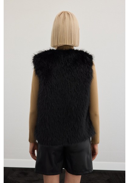 Kolsuz Uzun Yelek - Siyah