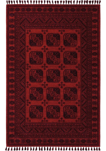 Atlas 01 Kırmızı Mutfak Halısı Yıkanabilir Halı Kaymaz Taban Yolluk Afgan Halısı Salon Halısı