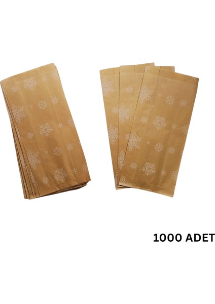 Körüklü Kraft Kese Kağıdı, Kar Tanesi Desenli Şamua Hediye, Ambalaj&gıda Poşeti, 15X33 Cm, 1000 Adet