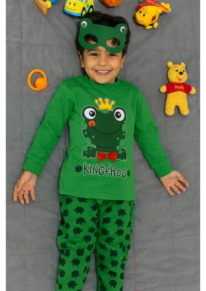 Çocuklar Için Göz Maskeli Karakter Baskılı %100 Pamuk 3 Lü Pijama Takımları