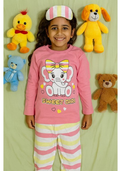 Çocuklar Için Göz Maskeli Karakter Baskılı %100 Pamuk 3 Lü Pijama Takımları