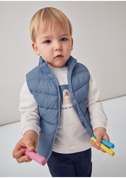 1-4 Yaş Erkek Bebek 3’lü Takım – Mavi Cepli Şişme Yelek, Baskılı Sweat ve Lacivert Şardonlu Eşofman fiyatları