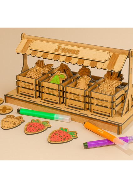 J Toyss Ahşap Manav Tezgahı Puzzle | Eğitici Market Oyuncak | Matematik ve Rol Oyunu Seti fiyatları