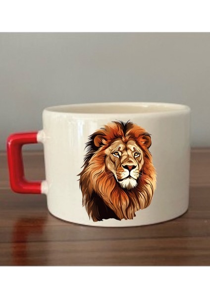 Karizmatik Aslan Baskılı Fincan Kupa Bardak Hediyelik Eşya - Seramik Çay, Kahve Hediye Bardağı