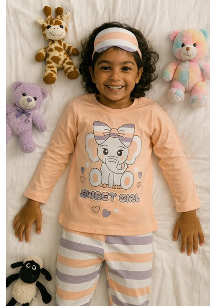 Çocuklar Için Göz Maskeli Karakter Baskılı %100 Pamuk 3 Lü Pijama Takımları