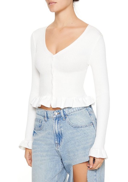 Volanlı Kenar Detaylı Hırka