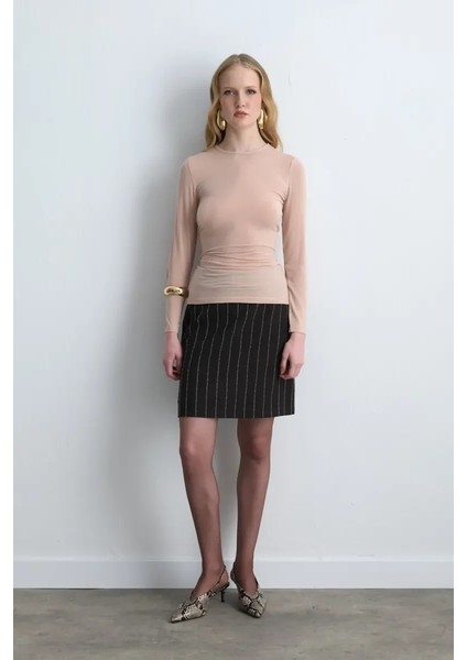 Bisiklet Yaka Kaşmir Bluz - Pudra fiyatları