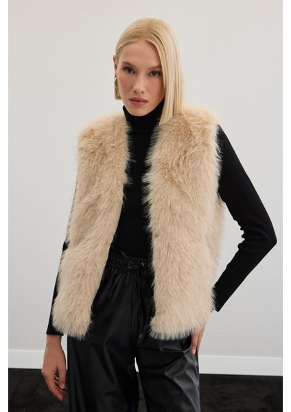 Kolsuz Uzun Yelek - Ekru