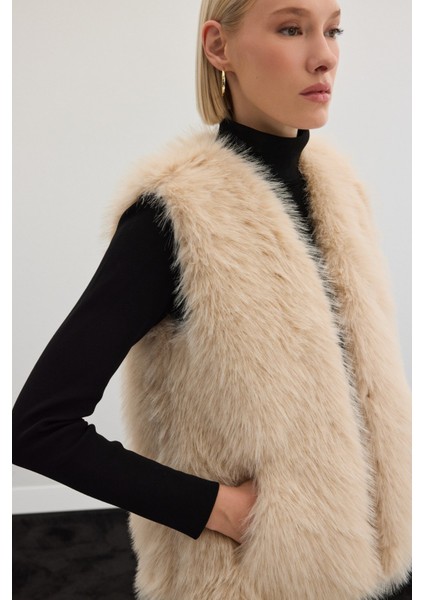 Kolsuz Uzun Yelek - Ekru