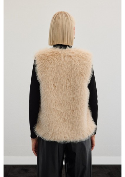 Kolsuz Uzun Yelek - Ekru