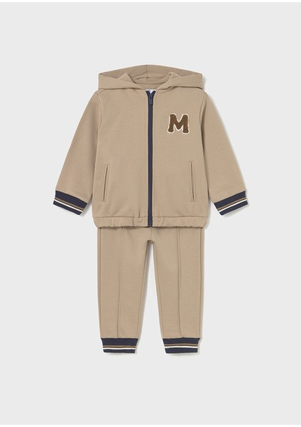 1-4 Yaş Erkek Bebek 2’li Takım – Bej Kapüşonlu Fermuarlı Hırka ve Bej Eşofman Altı