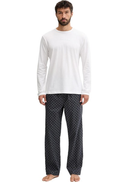 Erkek Beyaz Uzun Kollu Pijama Takımı LV00NM2953