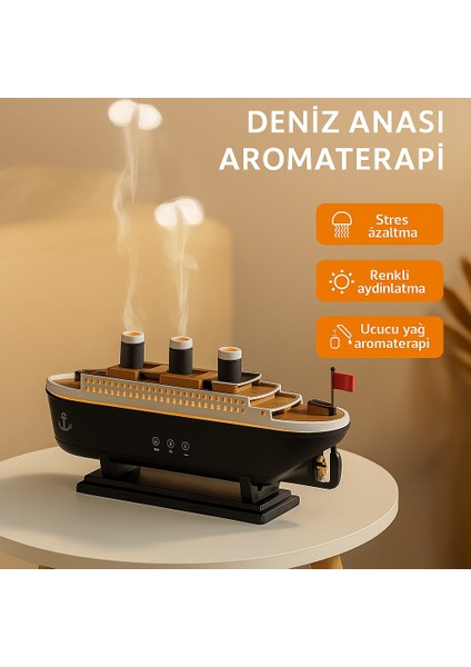Buharlı Gemi Tasarımlı LED Işıklı Hava Nemlendirici | Aromaterapi Difüzörü & Buhar Makinesi – Sessiz Çalışma