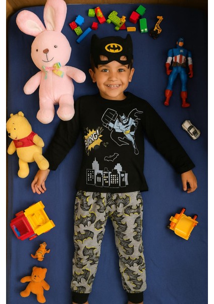 Çocuklar Için Göz Maskeli Karakter Baskılı %100 Pamuk 3 Lü Pijama Takımları