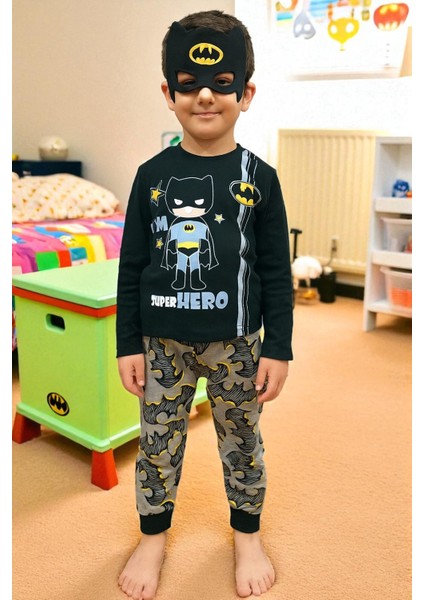 Çocuklar Için Göz Maskeli Karakter Baskılı %100 Pamuk 3 Lü Pijama Takımları