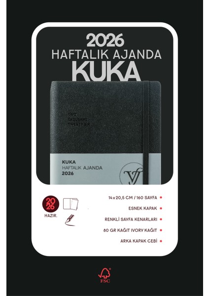 Kuka 2026 Haftalık Ajanda A5 (14x21cm) Esnek Kapak Ivory 80gr. fırsatları