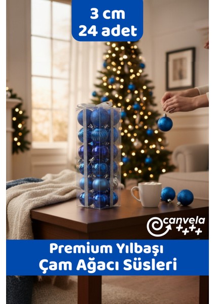 Yılbaşı Çam Ağacı 24 Adet Lüx Top Süsleri 3 cm Yeni Yıl Noel Çam Ağacı Topları