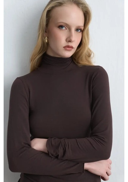 Balıkçı Yaka Kaşmir Bluz - Kahverengi fırsatları