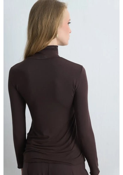 Balıkçı Yaka Kaşmir Bluz - Kahverengi indirimleri