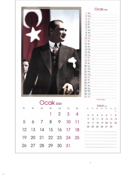 2026 Duvar Takvimi Spiralli 12 Yaprak 31X43CM fırsatları