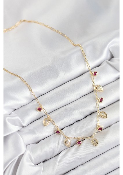 Pirinç Zirkon Taşlı Sallantılı Damla Model Gold Renk Kadın Kolye fiyatları