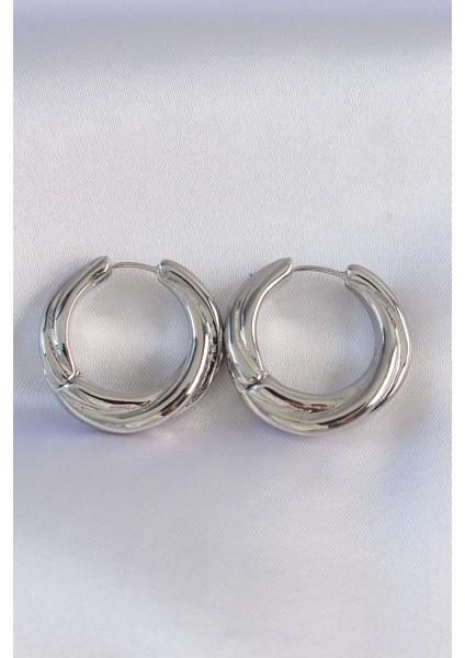 Bfs Pirinç Gümüş Renk Asimetrik Kıvrım Küpe